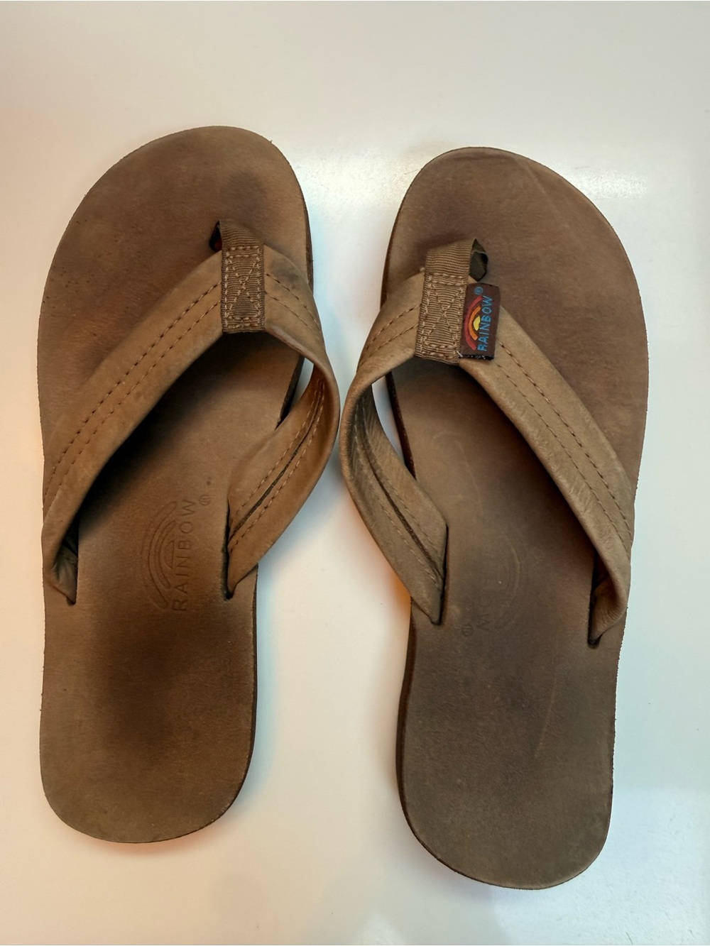 Rainbow Sandals Boys Kids Brown Leather Flip Flops Size 2-3